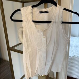 Brandy Melville White Lace Trim Sleeveless Button-Front Top